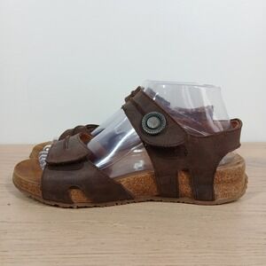 Haflinger Sandals Women 9 Brown Leather Cork Footbed Buckle Strap Boho